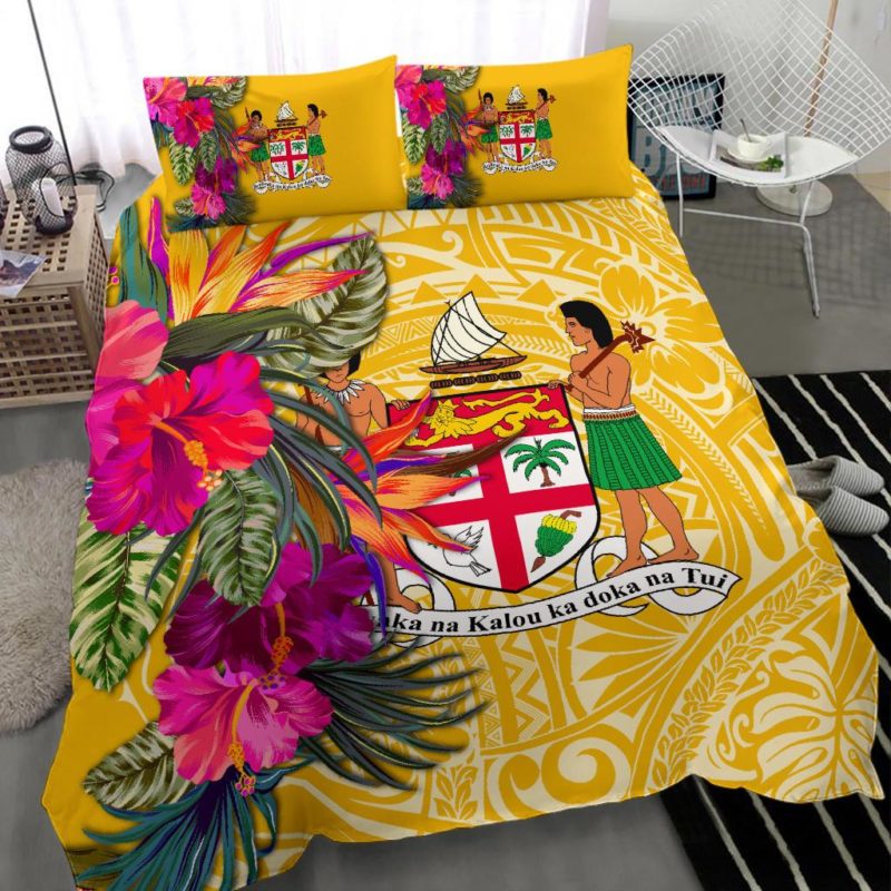 Fiji Bedding Set - Hibiscus Polynesian Pattern Yellow Version - BN39 ...