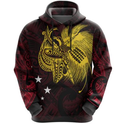 Papua New Guinea Hoodie Bird Of Paradise All Over Hoodie Red TH5