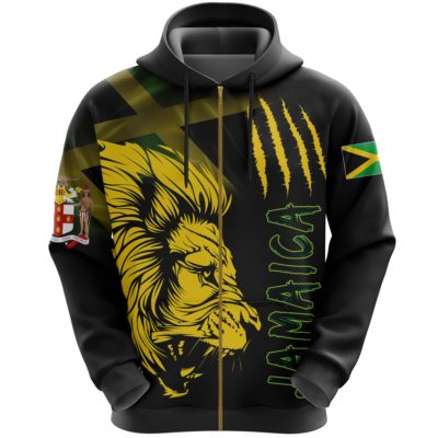 Jamaica Zip-Up Hoodie Lion Coat Of Arms Zipper Hoodie TH5