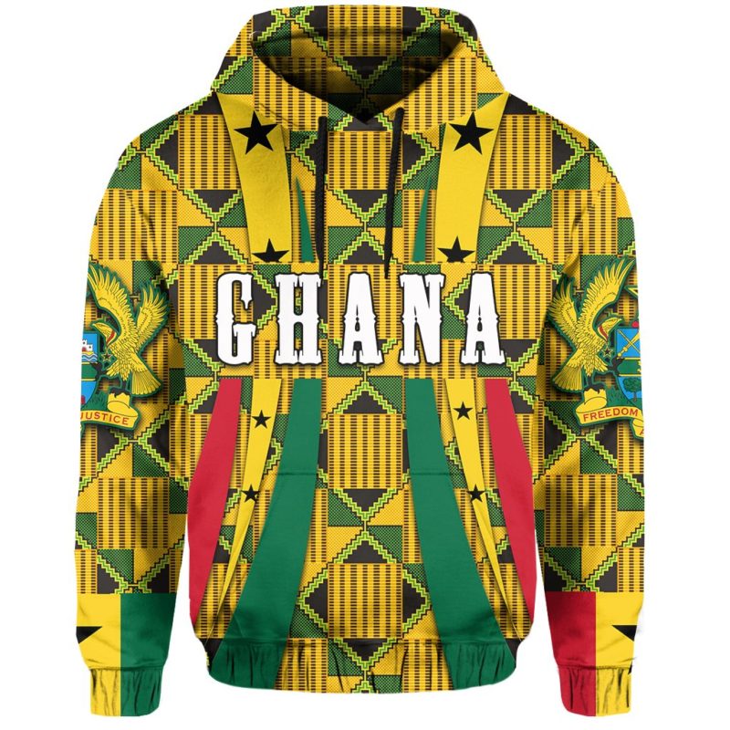 Ghana Hoodie Ghana Coat Of Arms All Over Hoodie Ankara Pattern TH5