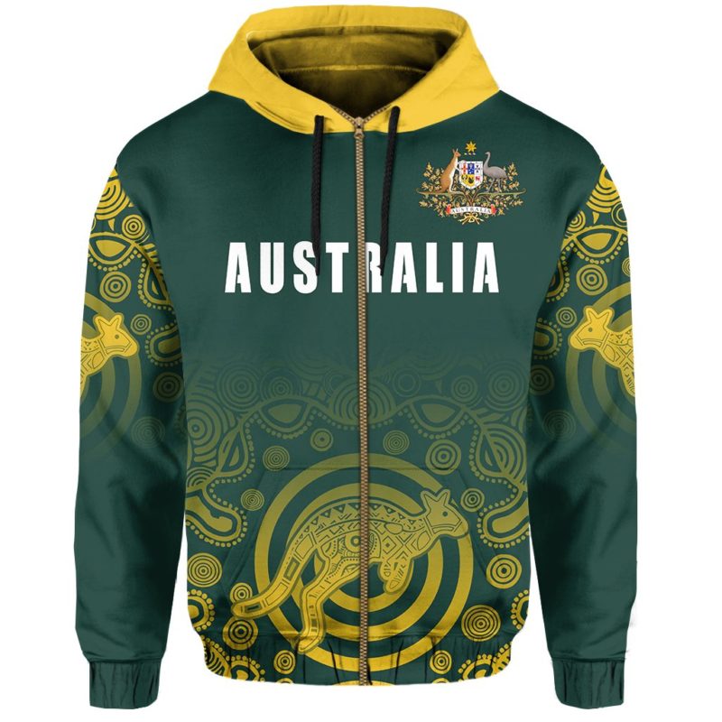 1stTheWorld Australia Zip-Up Hoodie Coat Of Arms - Rugby Style Th05