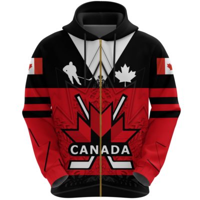 Canada Hockey Zip Hoodie - Maple Leaf Red K4