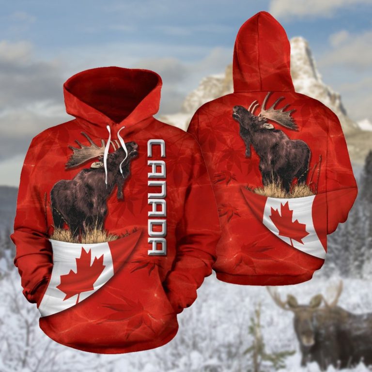Canada Moose Hoodie Maple Leaf K4
