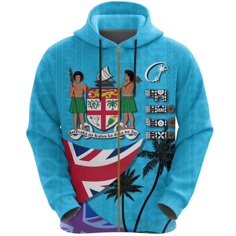 Fiji Masi Zip Up Hoodie Coat of Arms Coconut Blue K4
