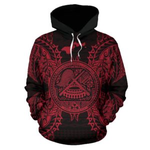 American Samoa Polynesian All Over Hoodie - Map Red - BN39