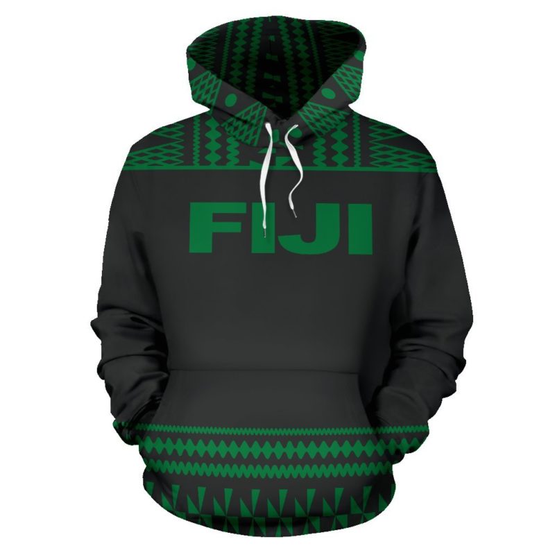 Fiji Tapa All Over Hoodie - Green And Black Version - Bn09