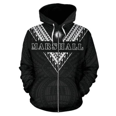 Marshall Islands All Over Zip-Up Hoodie - Black White Sailor Style  - Bn01