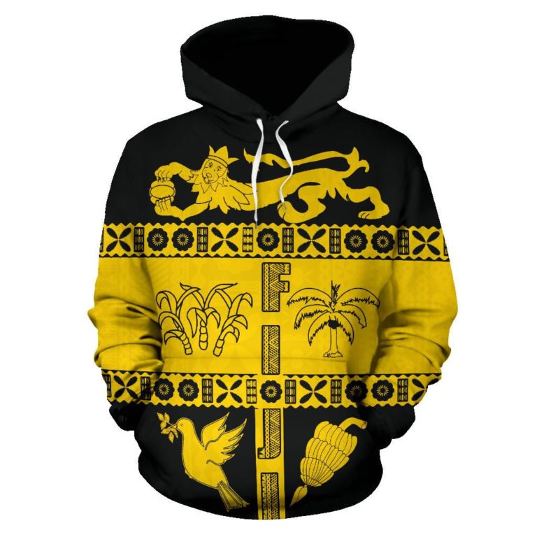 Fiji Tapa Hoodie - Coat Of Arms Shield Yellow K4