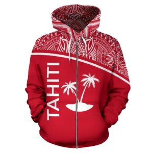 Tahiti All Over Zip-Up Hoodie - Polynesian Curve Style - Bn09