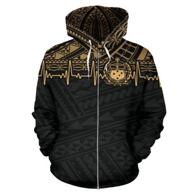 Samoa Polynesian All Over Zip-Up Hoodie - Gold Heartbeat Style - Bn01