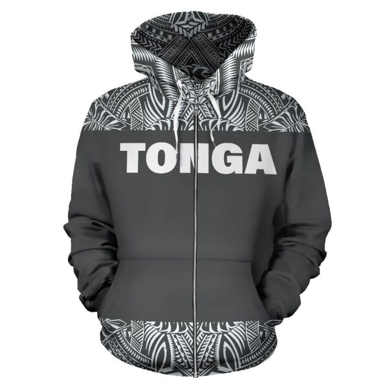 Zip Up Hoodie Tonga - Polynesian Grey And White - Bn09