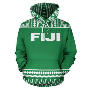 Fiji Tapa All Over Hoodie - Green And White Version - Bn09