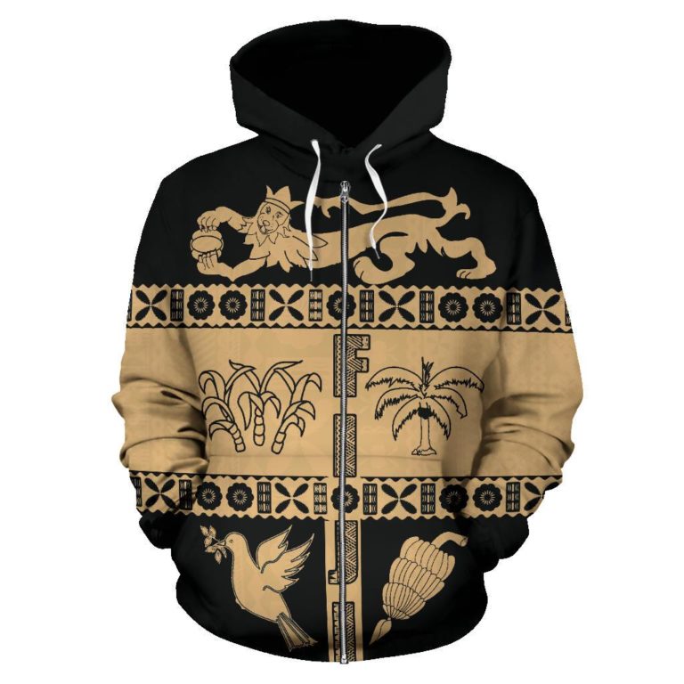 Fiji Tapa Zip Hoodie - Coat Of Arms Shield Gold K4