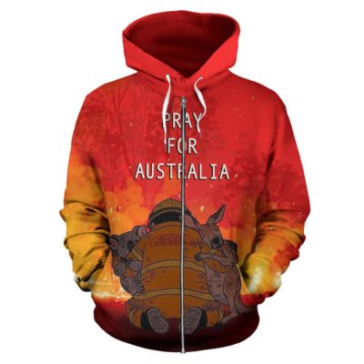 1stTheWorld Pray For Australia Zip Up Hoodie - Koala Kangaroo Volunteer Fire K4