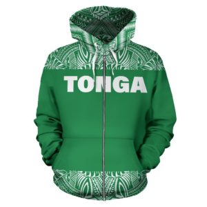 Zip Up Hoodie Tonga - Polynesian Green And White - Bn09