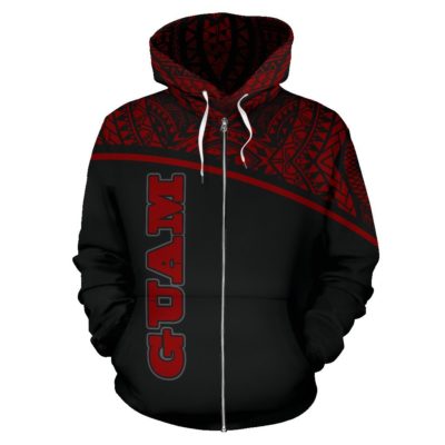 Guam All Over Zip-Up Hoodie - Micronesia Curve Red Style - Bn09
