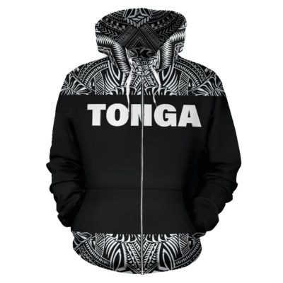 Zip Up Hoodie Tonga - Polynesian Black And White - Bn09