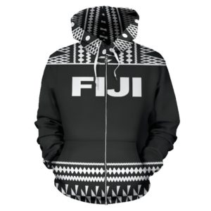 Fiji Tapa All Over Zip-Up Hoodie - Black And White Version - Bn09