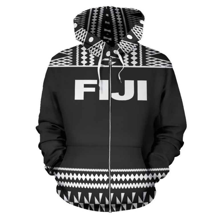 Fiji Tapa All Over Zip-Up Hoodie - Black And White Version - Bn09