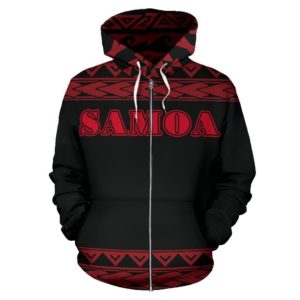 Samoan All Over Zip-Up Hoodie - Polynesian Red Version - Bn01