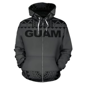 Zip Up Hoodie Guam - Polynesian Grey And Black - Bn09