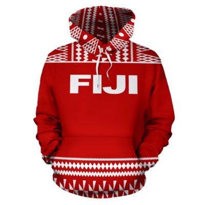 Fiji Tapa All Over Hoodie - Red And White Version - Bn09