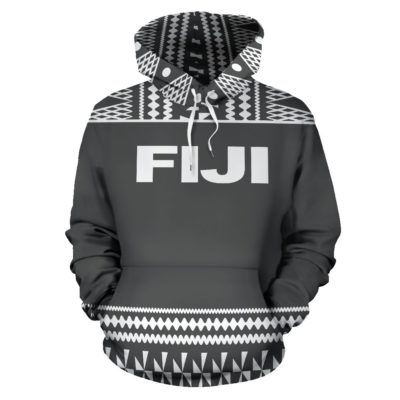 Fiji Tapa All Over Hoodie - Grey And White Version - Bn09
