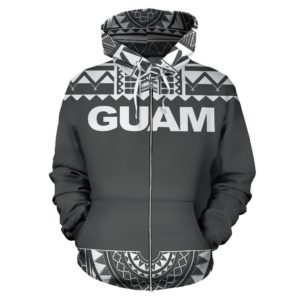 Guam All Over Zip-Up Hoodie - Polyneian Grey And White - Bn09