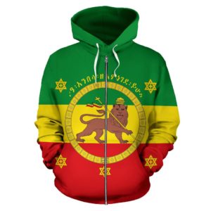 Imperial Flag Haile Selassie of Ethiopia with Lion of Judah Zip Hoodie K4