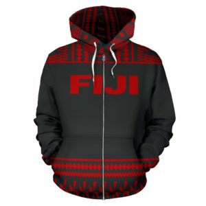 Fiji Tapa All Over Zip-Up Hoodie - Red And Black Version - Bn09