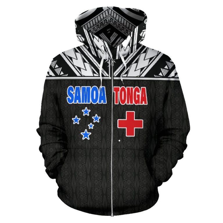 Zip Up Hoodie Tonga And Samoa - Polynesian Combine Style - Bn09
