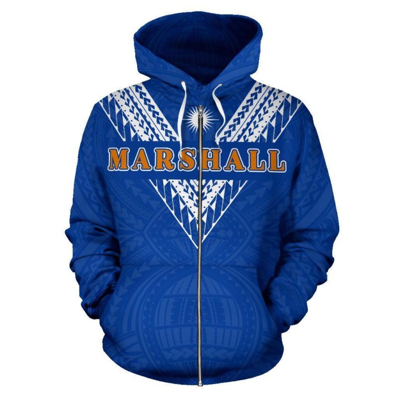 Marshall Islands All Over Zip-Up Hoodie - Blue Sailor Style  - Bn01