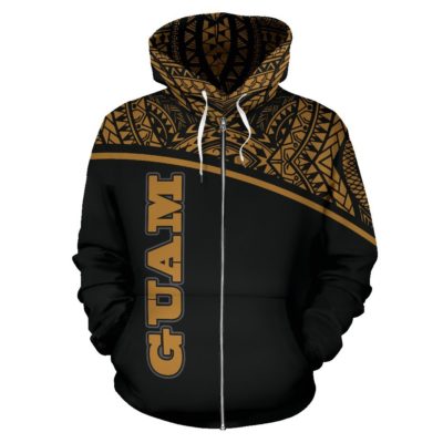 Guam All Over Zip-Up Hoodie - Micronesia Curve Gold Style - Bn09