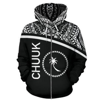 Chuuk All Over Zip-Up Hoodie - Micronesia Black Curve Style - Bn09