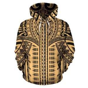 Polynesian All Over Zip-Up Hoodie - Polynesian Pattern Hoodie Style - Bn01