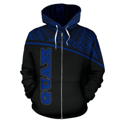 Guam All Over Zip-Up Hoodie - Micronesian Curve Blue Style - Bn09
