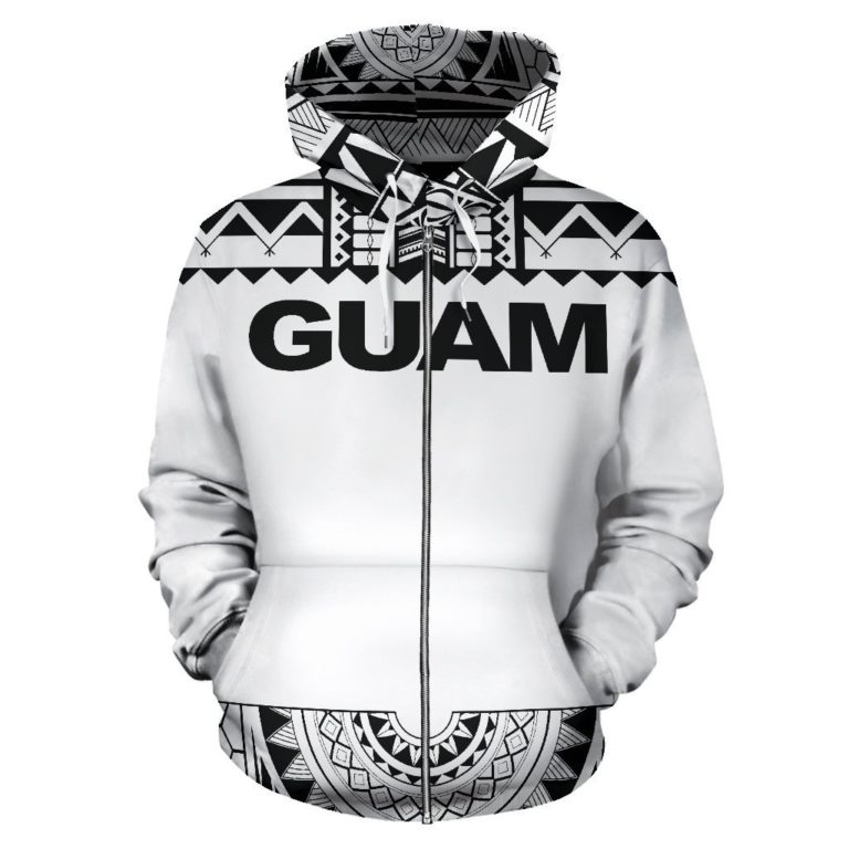 Zip Up Hoodie Guam - Polynesian White And Black - Bn09