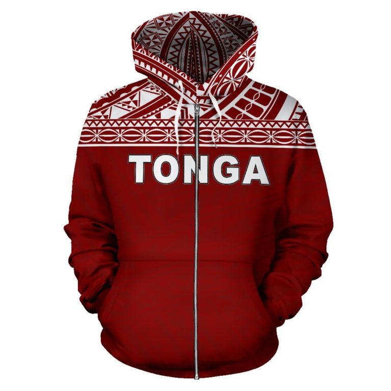 Zip Up Hoodie Tonga Polynesian - Red Horizontal Style - Bn0912