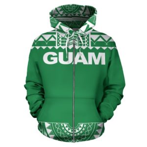 Zip Up Hoodie Guam - Polynesian Green And White - Bn09