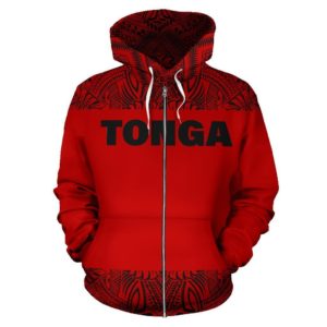 Zip Up Hoodie Tonga - Polynesian Red And Black - Bn09
