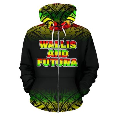 Wallis And Futuna All Over Zip-Up Hoodie - Polynesian Fog Reggae Style - Bn09