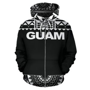 Zip Up Hoodie Guam - Polynesian Black And White - Bn09