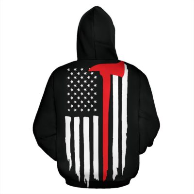 Thin Red Line American Flag Firefighter Zip Up Hoodie K4
