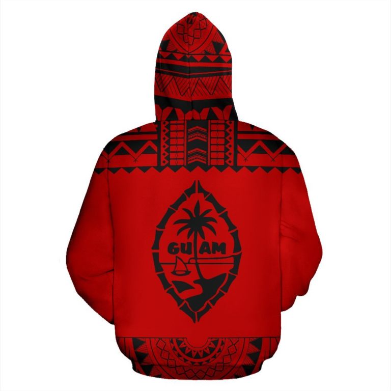 Zip Up Hoodie Guam - Polynesian Red And Black - Bn09