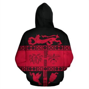 Fiji Tapa Zip Hoodie - Coat Of Arms Shield Red K4