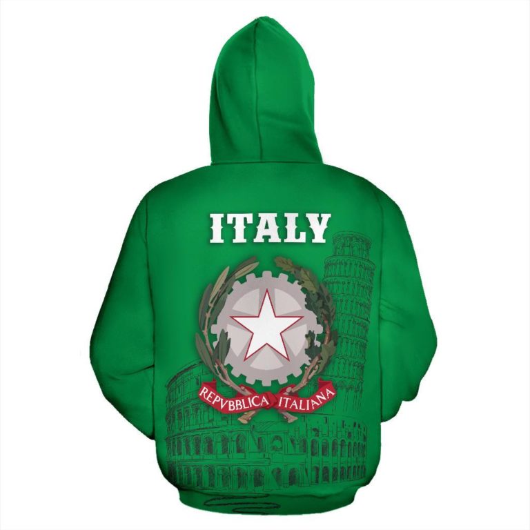 Italy Map Zip Hoodie Wine Style - Colosseum and Tower of Pisa K4