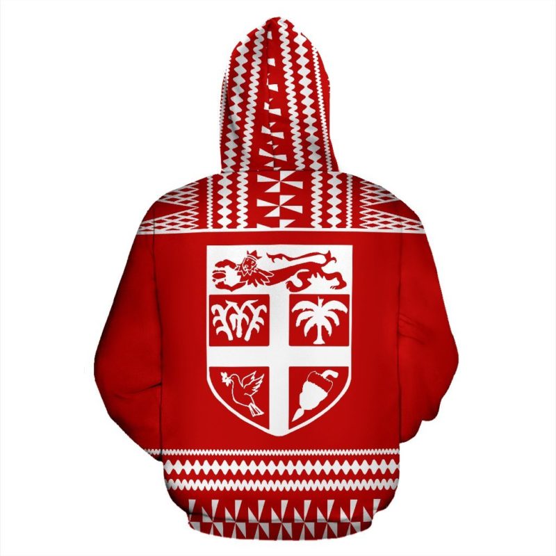 Fiji Tapa All Over Hoodie - Red And White Version - Bn09