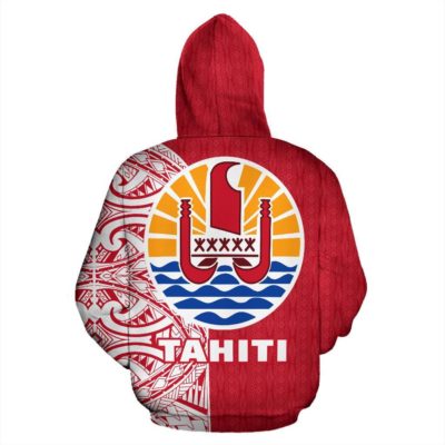 Tahiti All Over Zip-Up Hoodie - Polynesian Shoulder Style - Bn09
