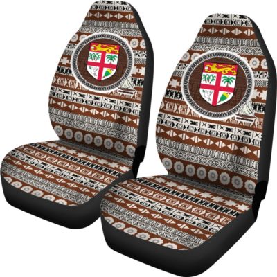 Fiji Car Seat Cover - Coat Of Arms On Tapa Pattern A2