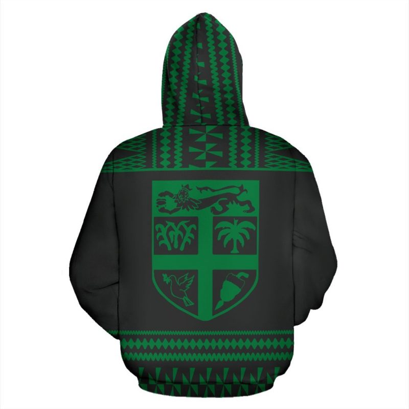 Fiji Tapa All Over Hoodie - Green And Black Version - Bn09